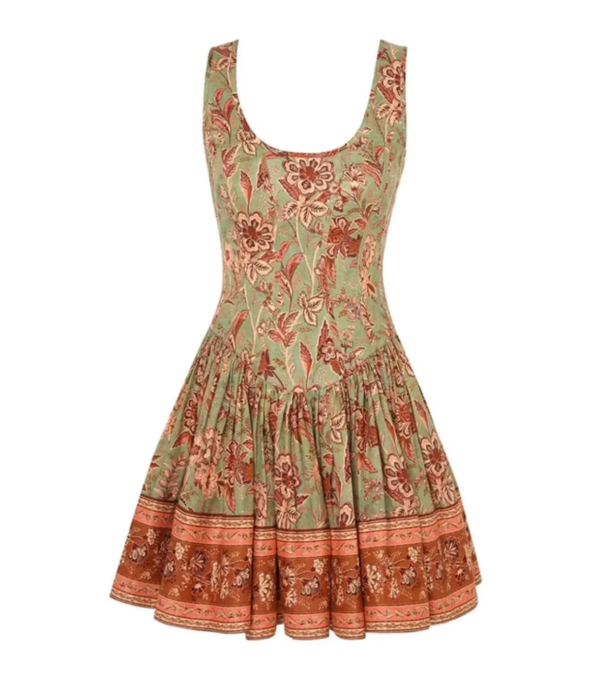 Zimmermann The Junie Panelled Mini Dress in Sage/Brown Floral Size 0/Au 8  - Image 1