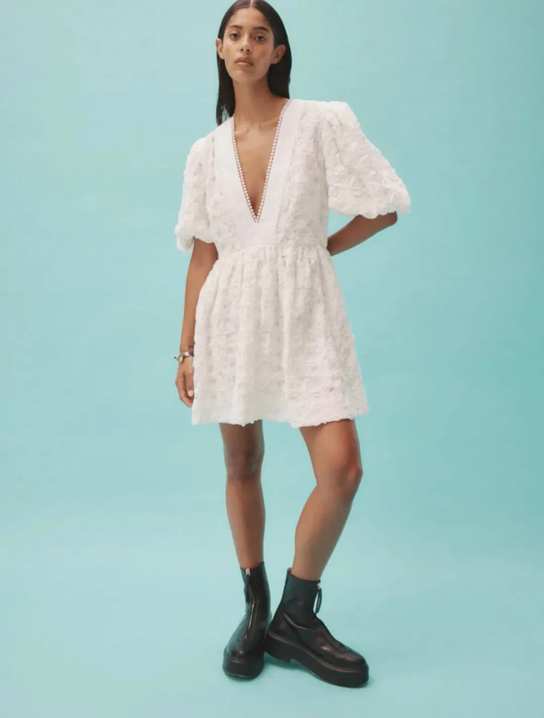 Alemais Iggy Embroidered Mini Dress White  Size 16 for rent on The Volte - main image