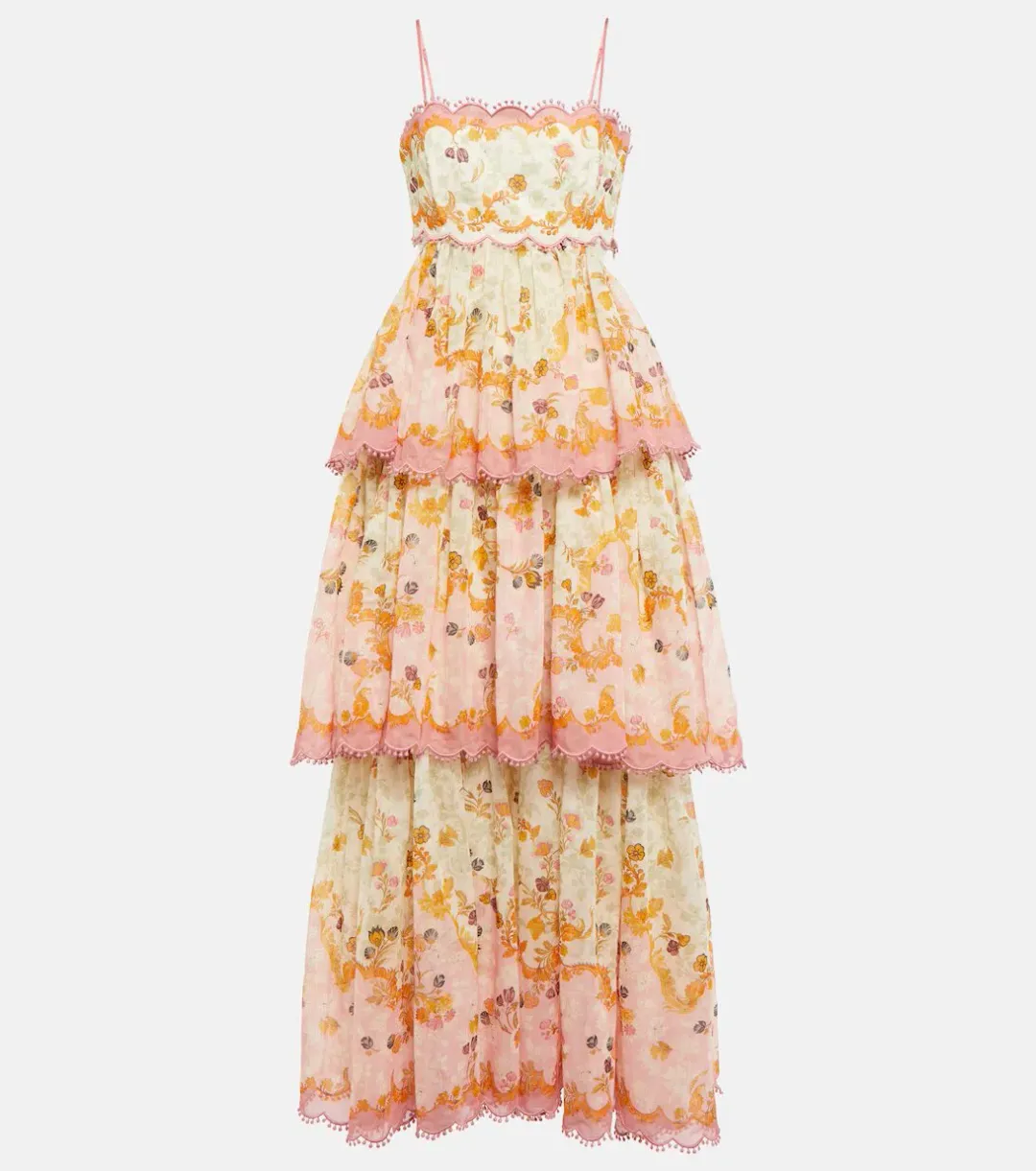 Zimmerman Laurel Frill Midi Dress In Pink Green Floral Size 1/Au 10 for rent on The Volte - main image