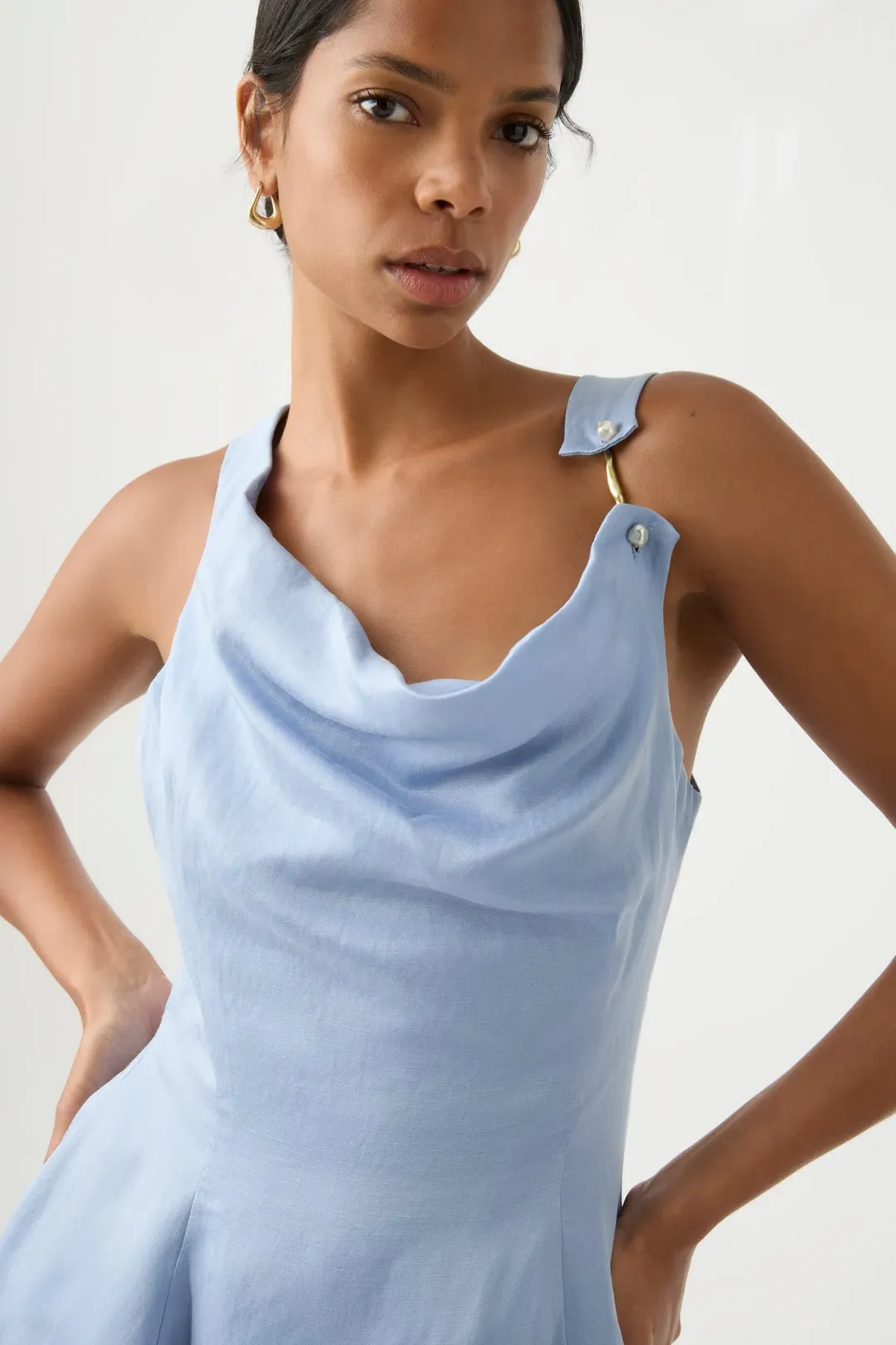 Aje Liberty Asymmetric Mini Dress Steel Blue Size 10  for rent on The Volte - main image