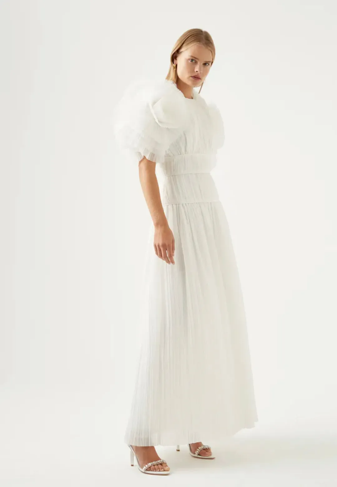 Aje Expressive Pleated Maxi Dress in Ivory Size 6 for rent on The Volte - main image