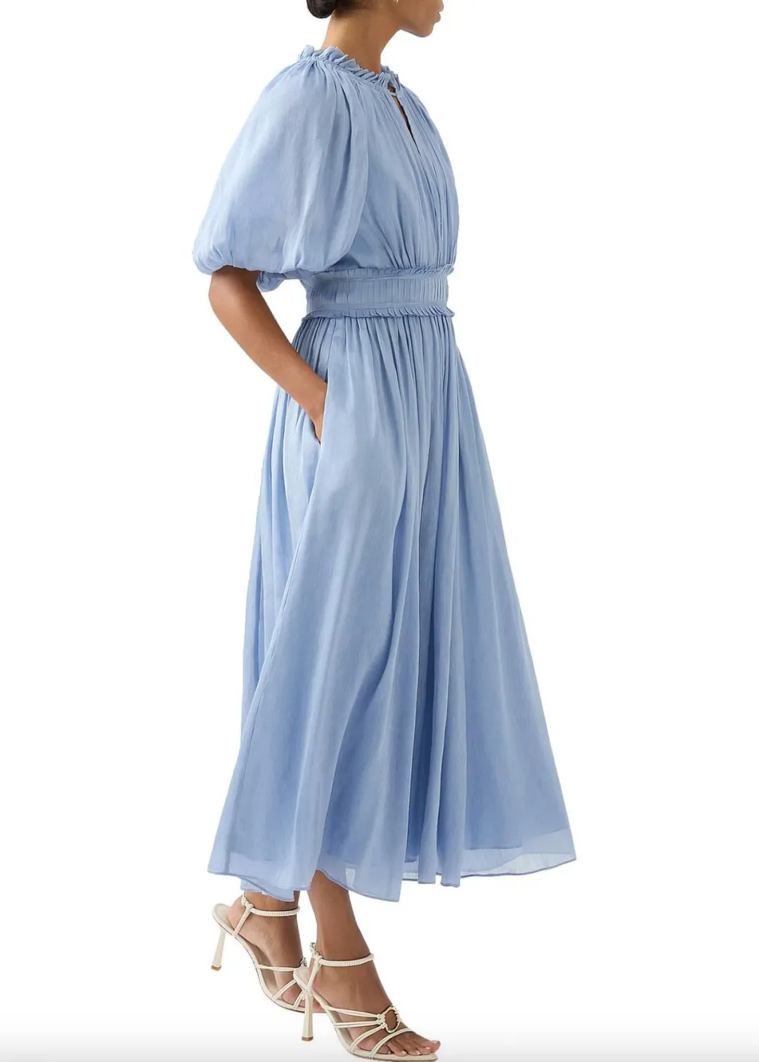 Aje Elysium Blouson Midi Dress Steel Blue Size 6 for rent on The Volte - main image