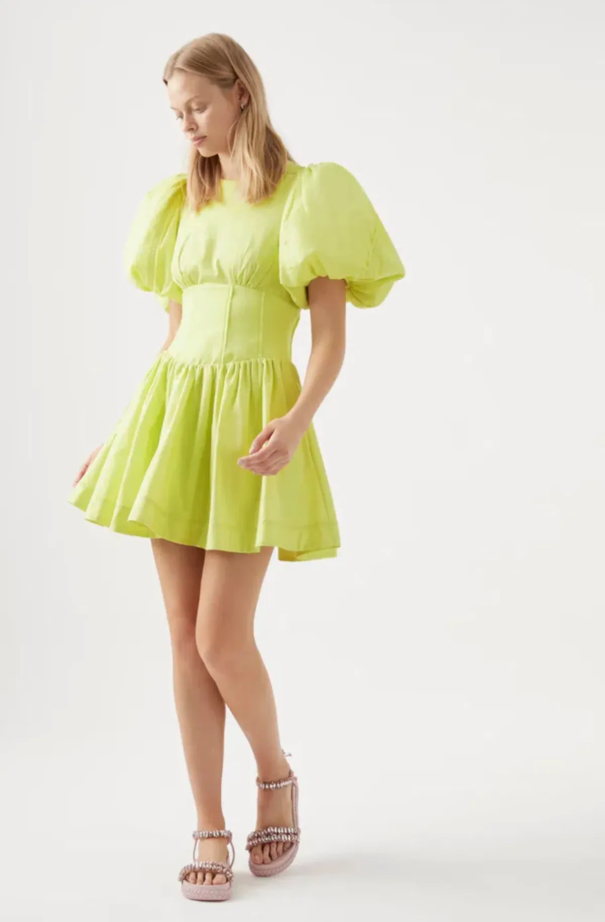 Aje Gianna Puff Sleeve mini dress in Light Lemon Size 6 - Image 2