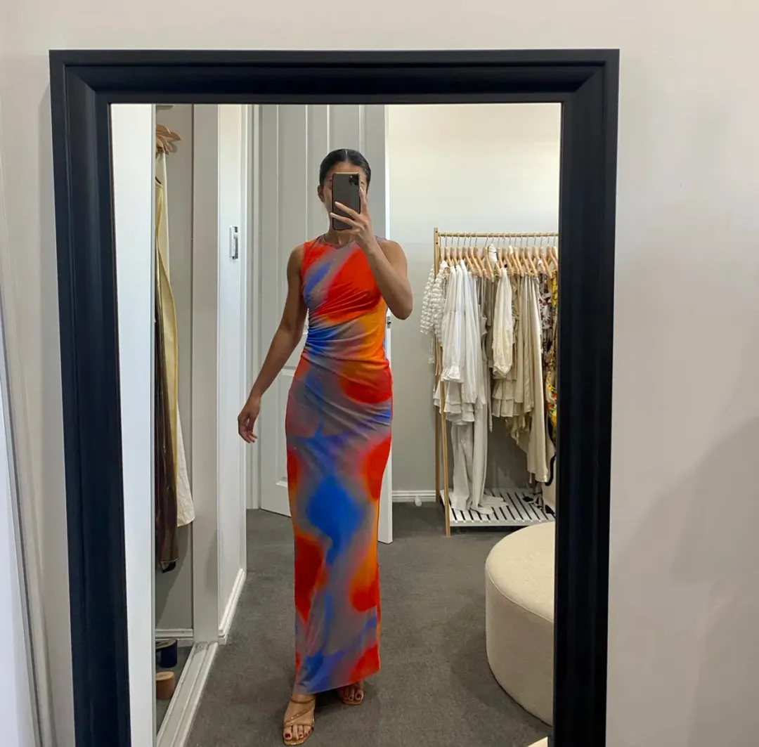 Scanlan Theodore Italian Watercolour Print Dress Blue/Red Size 10 for rent on The Volte - main image