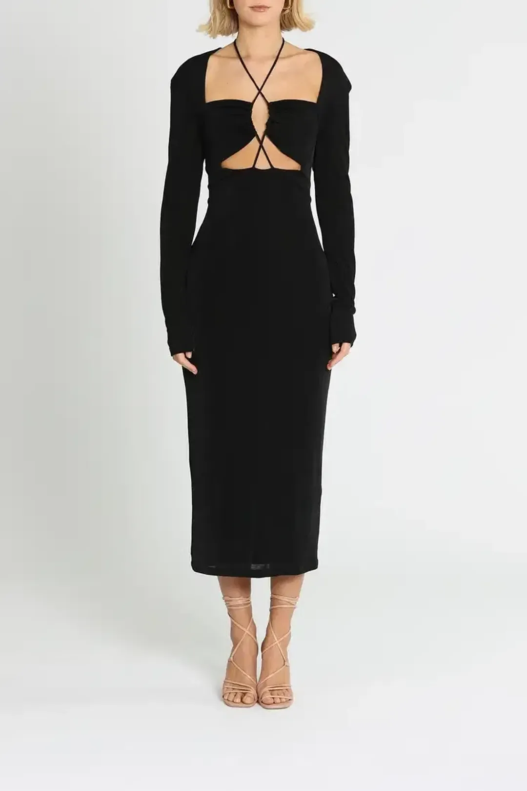 MISHA Blaire Midi Dress Black Size 12 for rent on The Volte - main image