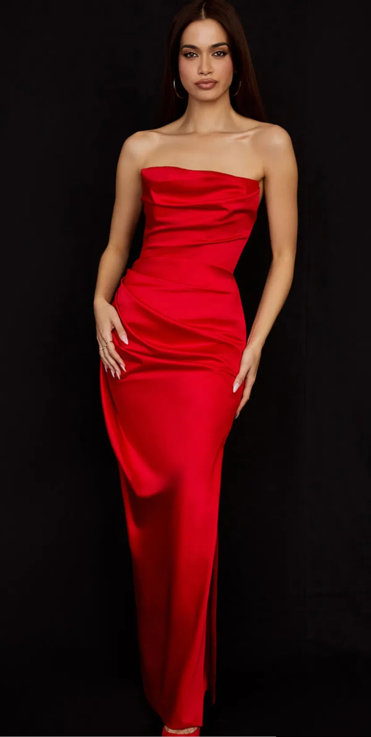 House of CB Adrienne Scarlet Satin Strapless Gown size 12 - Image 2