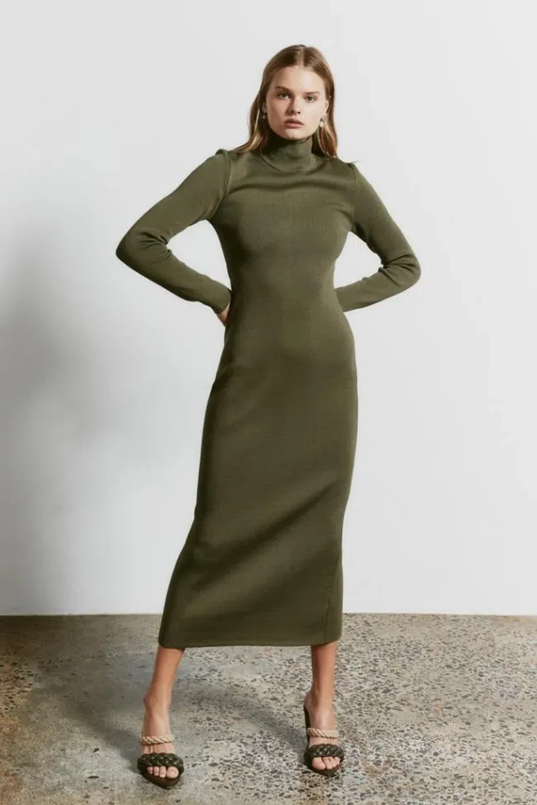 Aje Anika Fitted Knit Dress Khaki Size Xs / Au 6 for rent on The Volte - main image