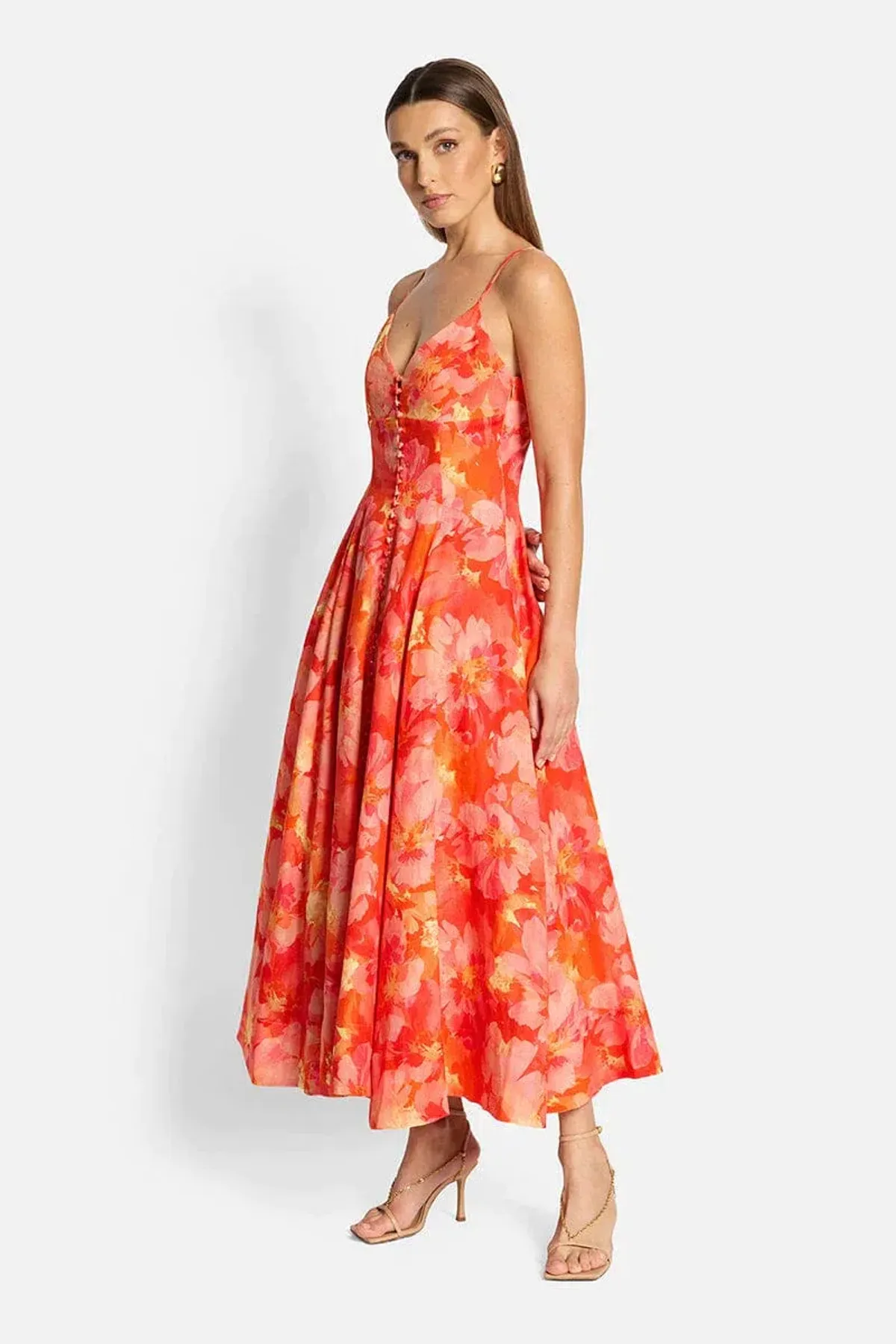 Sofia The Label Evie Midi Dress Red/Pink Floral Size 6 - Image 4