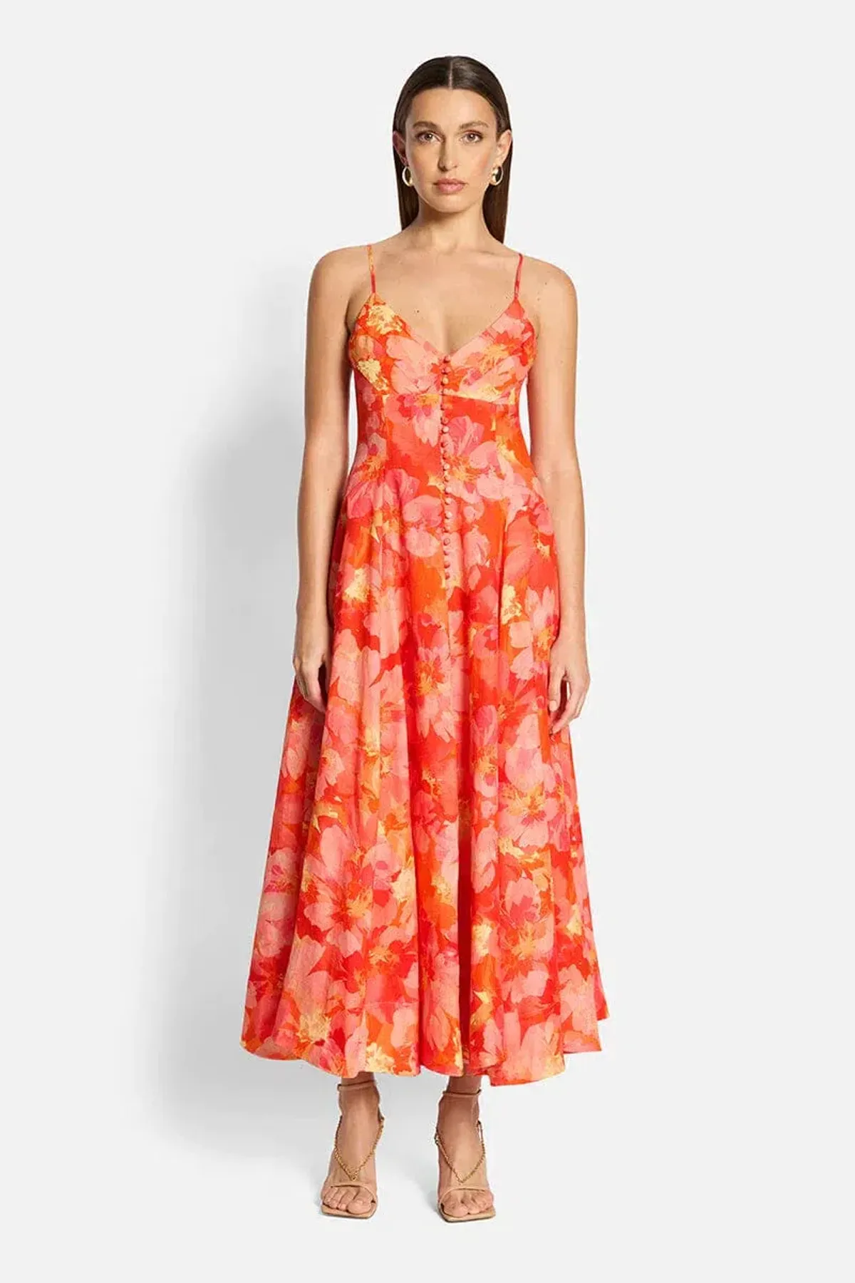 Sofia The Label Evie Midi Dress Red/Pink Floral Size 6 - Image 2