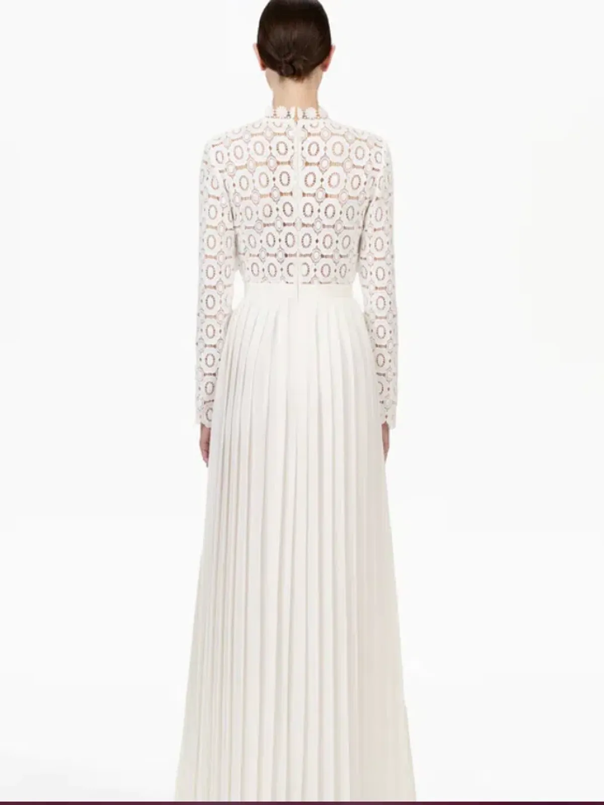 Self Portrait ‘lace Military’ Pleated Crochet Maxi Dress In White Size 8 - Image 3
