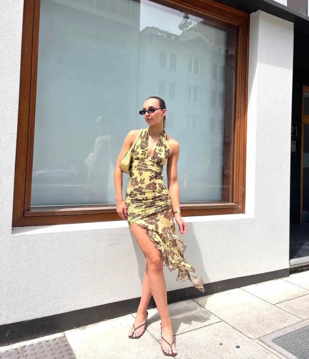 Bec & Bridge Malibu Bay Halter Dress in Yellow Floral Size 6 for rent on The Volte - main image