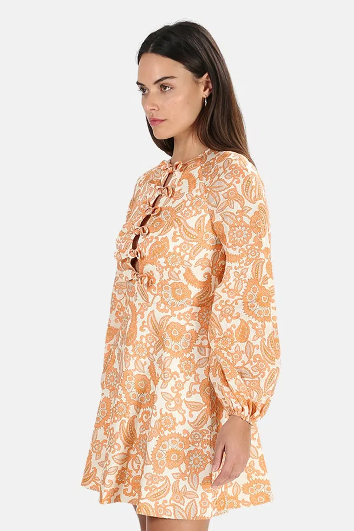 Zimmermann Peggy Scallop Mini Dress in Orange Paisley Print Size 0/ AU 8 - Image 3