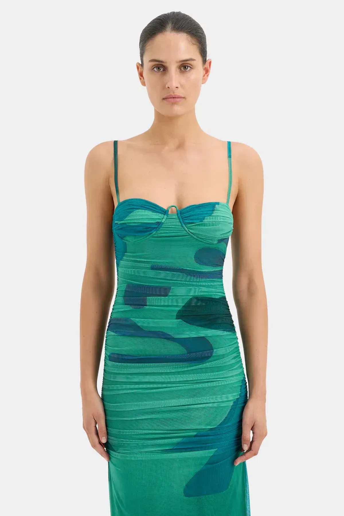 Sir The Label Frankie Gathered Midi Dress Emerald Reflection Size 1 / AU 8 - Image 4