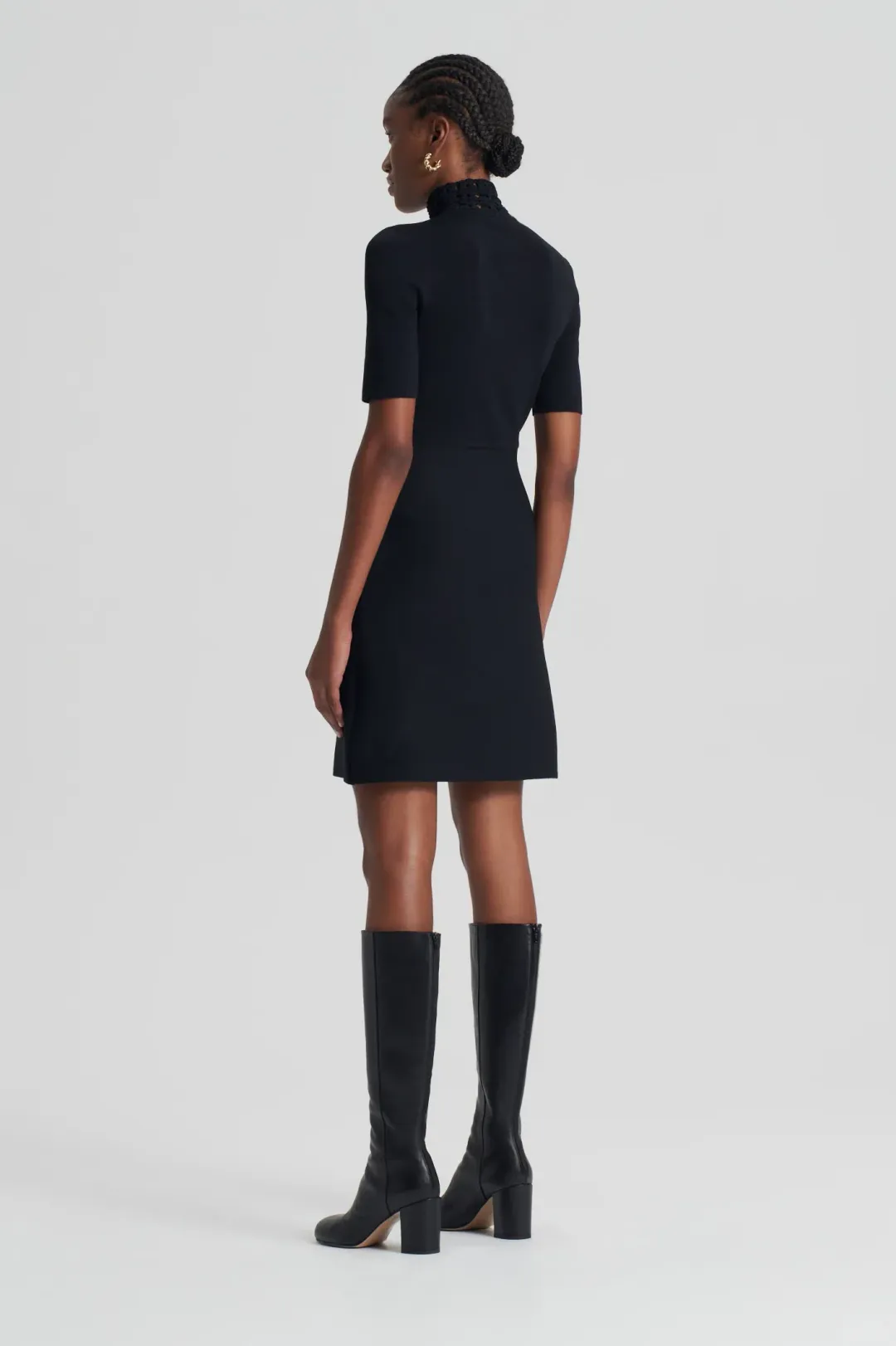 Scanlan Theodore Crepe Knit Daisy Mini Dress Black Size AU 6 for rent on The Volte - main image