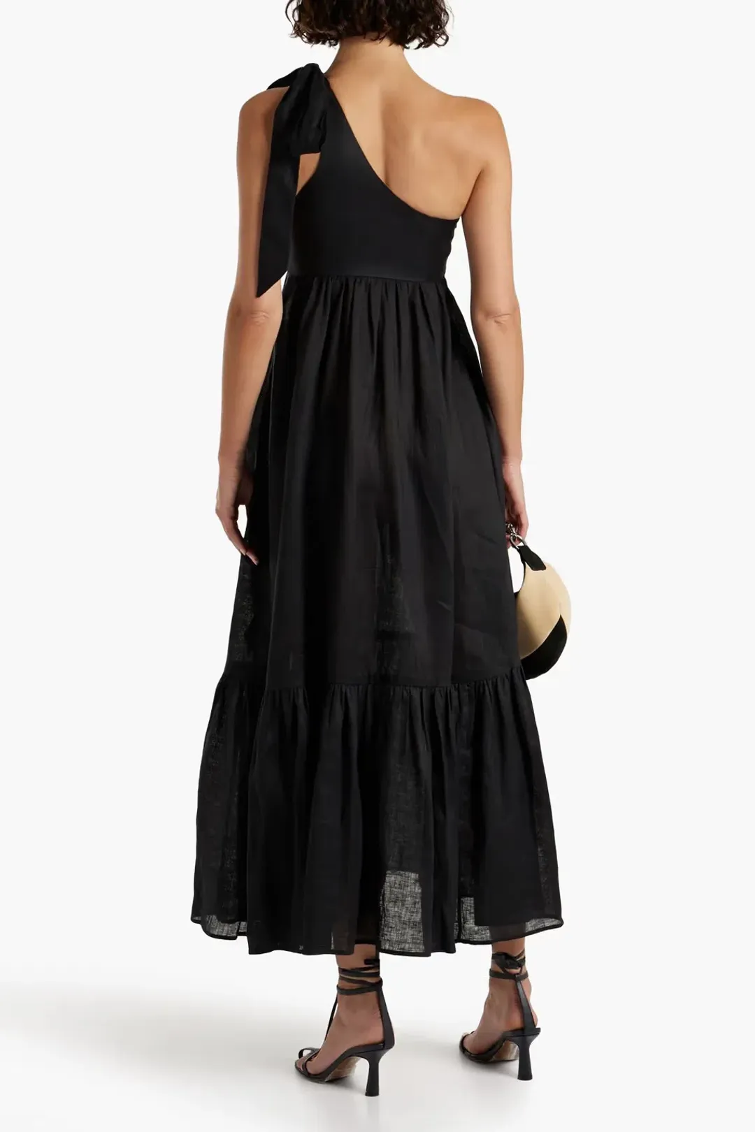 Zimmermann Juliette Bow One Shoulder Linen Maxi Dress Black Size 1 / AU 10 for rent on The Volte - main image