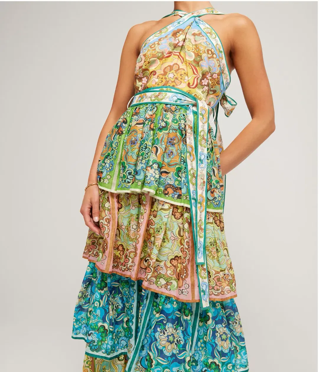 Alemais Dreamer Halter Tier Dress in Multi Size 10 for rent on The Volte - main image