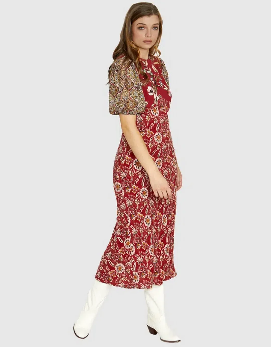 Kachel Harlow Dress Red Print Size 10 for rent on The Volte - main image