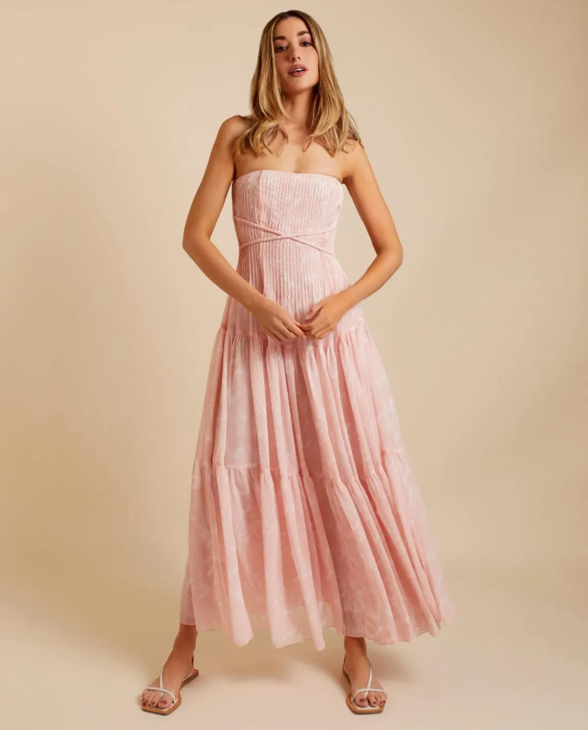 Lover Marigold Pleated Maxi Dress Pink Size 8 - Image 1