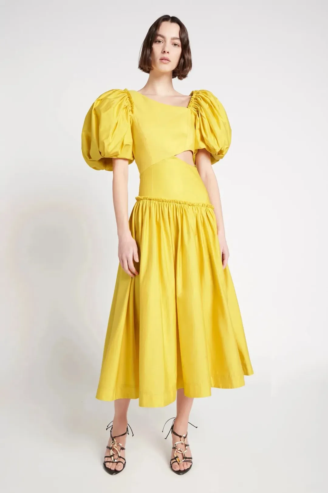 Aje Chateau Cut Out Midi Dress Sun Shower Yellow Size 10 for rent on The Volte - main image
