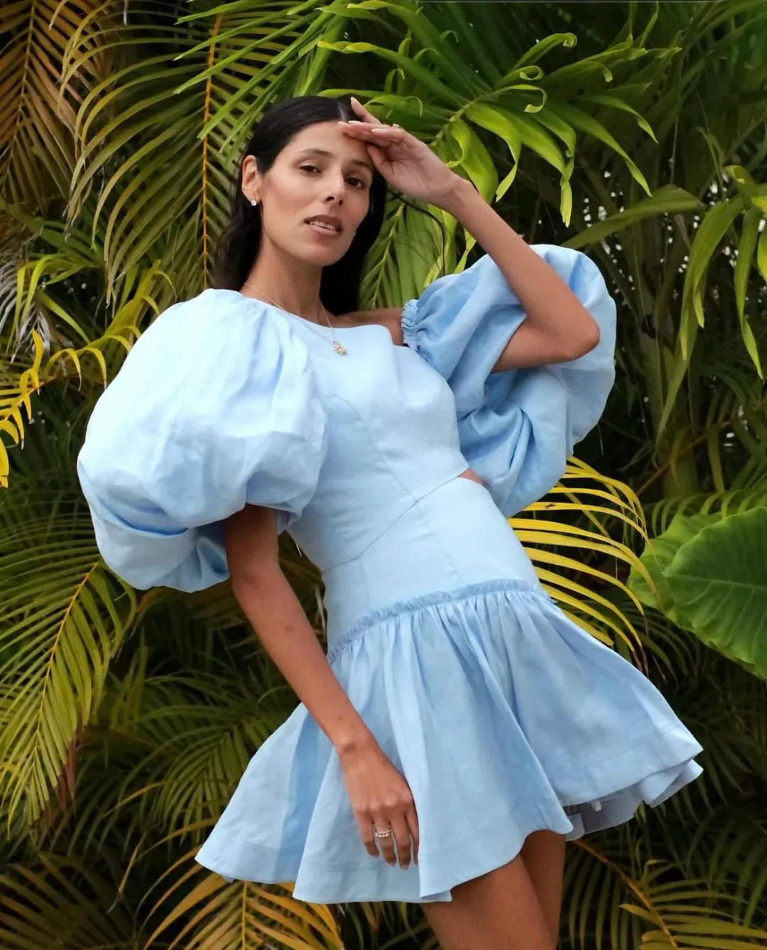 Aje Chateau Midi Dress Sky Blue Size 8 for rent on The Volte - main image