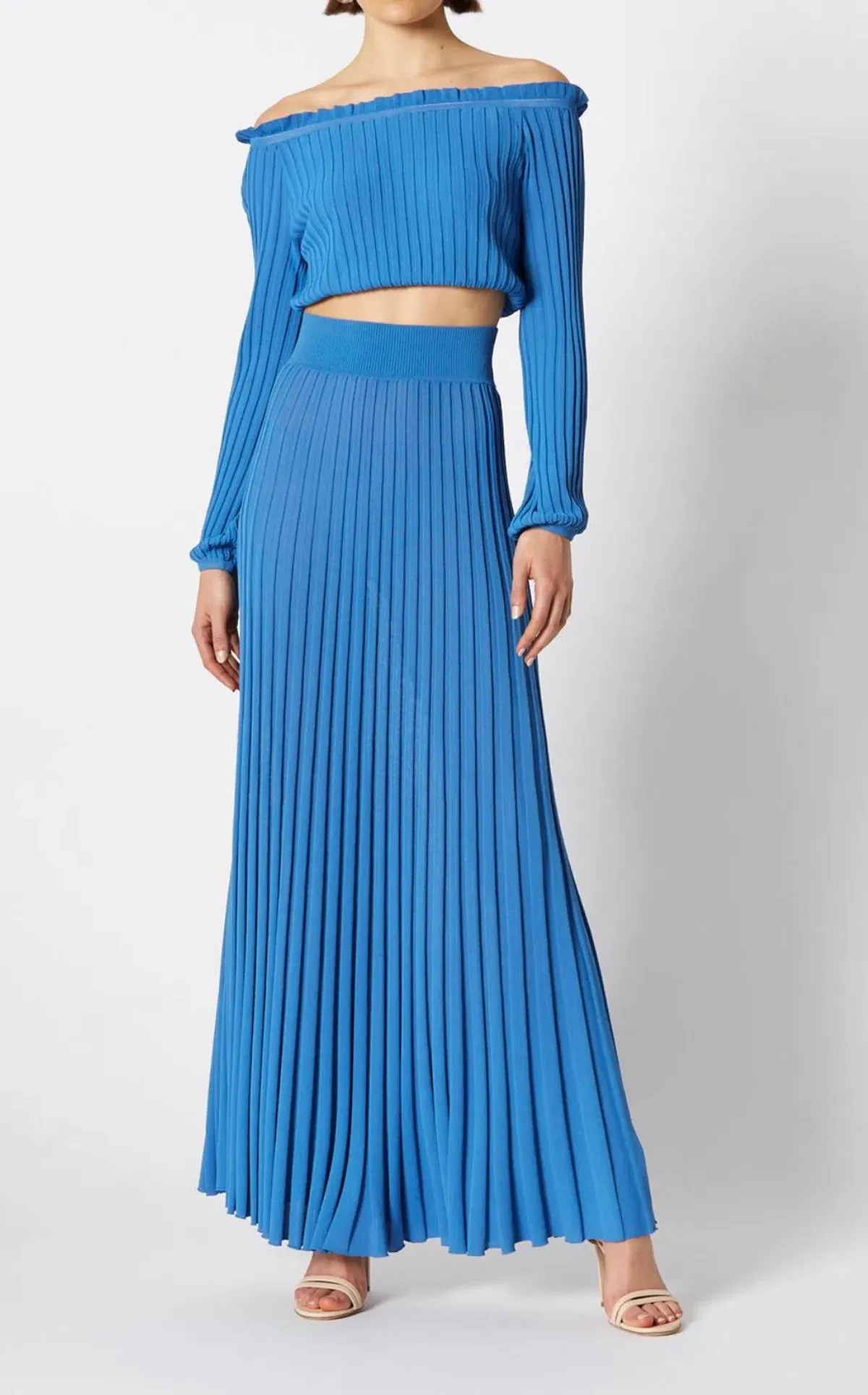 Scanlan Theodore Pleated Rib Crop & Long Skirt Set Blue Size M/ Au 10 - Image 1