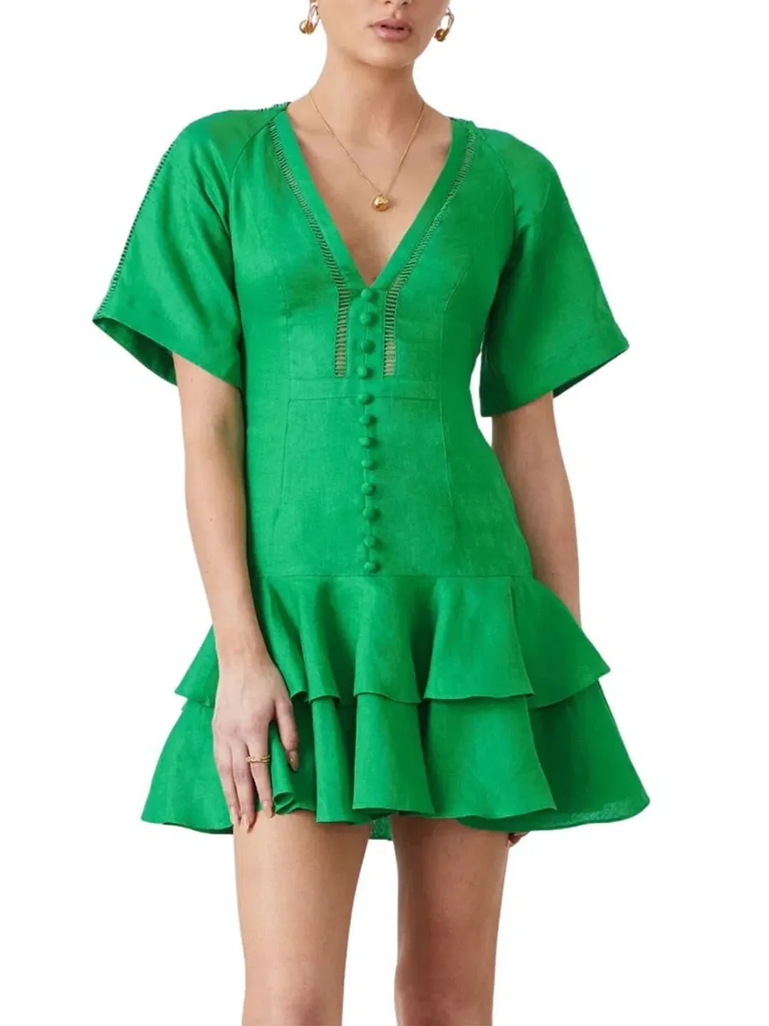 Joslin Gwen Linen Mini Dress Green Size 18 for rent on The Volte - main image