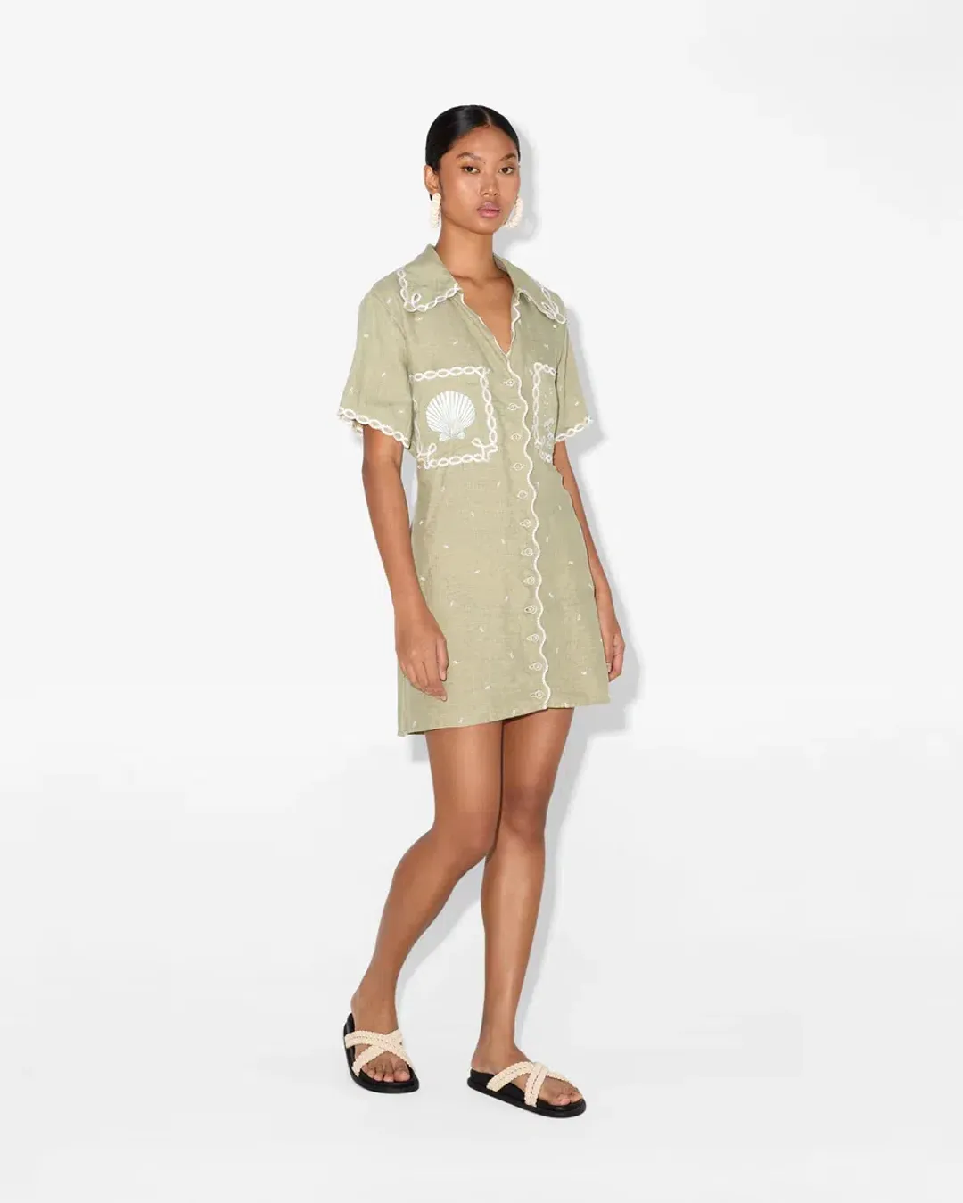 Magali Pascal La Mer Shirt Dress Green Size 12 for rent on The Volte - main image