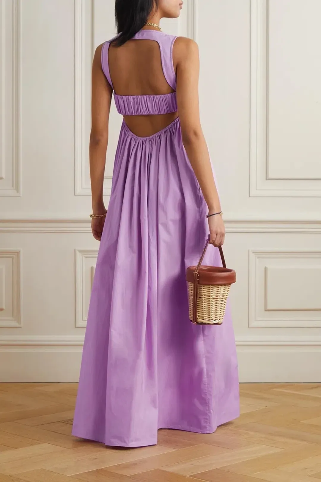OROTON Strappy Open Back Poplin Maxi Sundress in Wisteria Purple Size 6 for rent on The Volte - main image