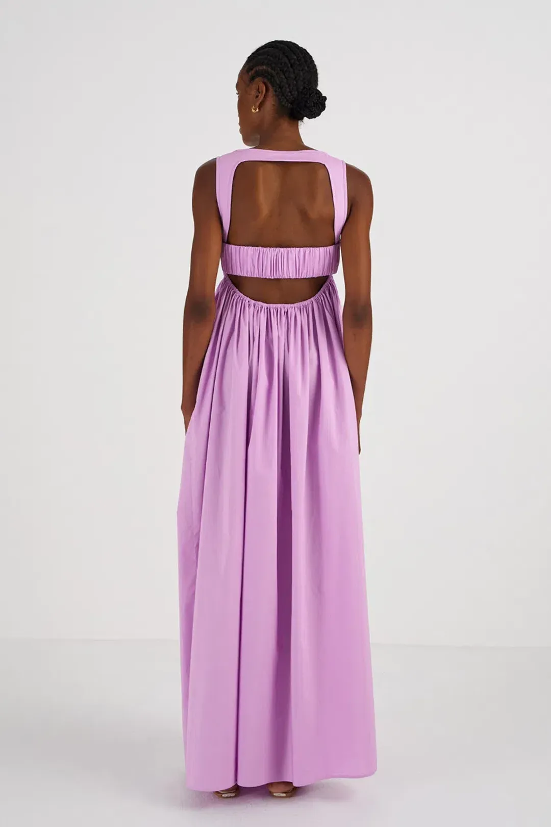 OROTON Strappy Open Back Poplin Maxi Sundress in Wisteria Purple Size 6 for rent on The Volte - main image