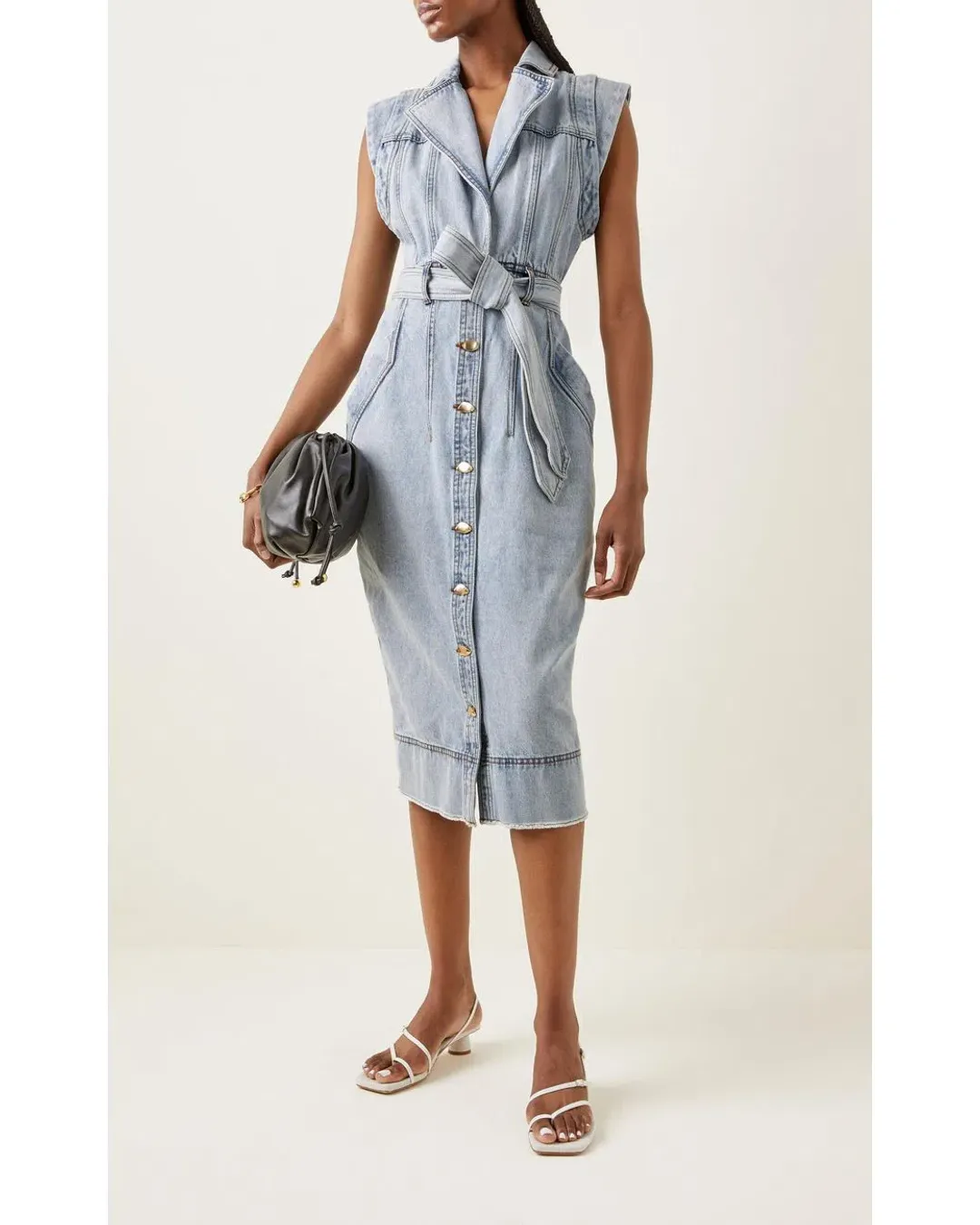 Aje Belmond Belted Denim Midi Dress Blue Size 10 for rent on The Volte - main image