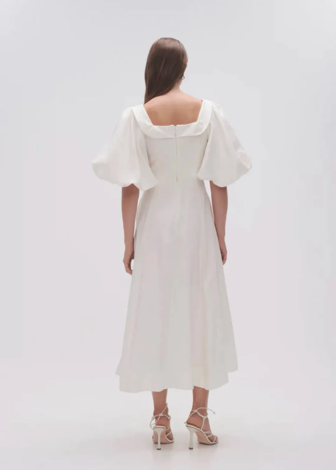 Aje Jessica Frill Midi Dress Ivory Size 10 for rent on The Volte - main image