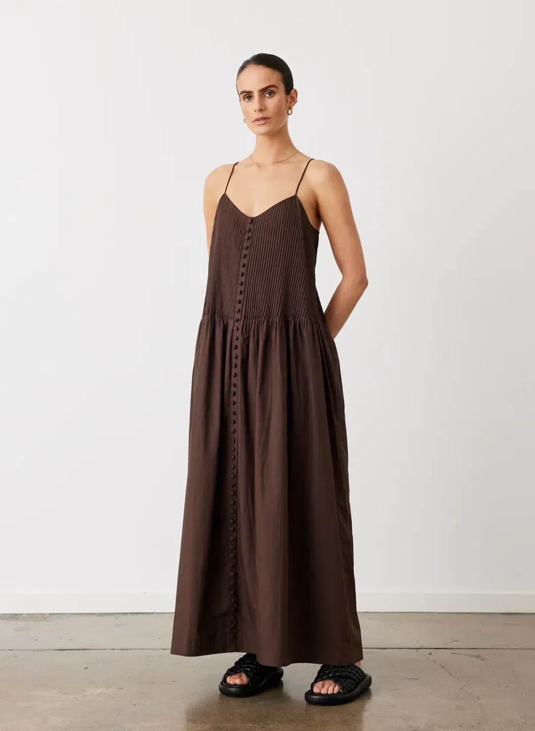 Joslin Lucia Organic Cotton Maxi Dress Chocolate Brown Size 10 for rent on The Volte - main image