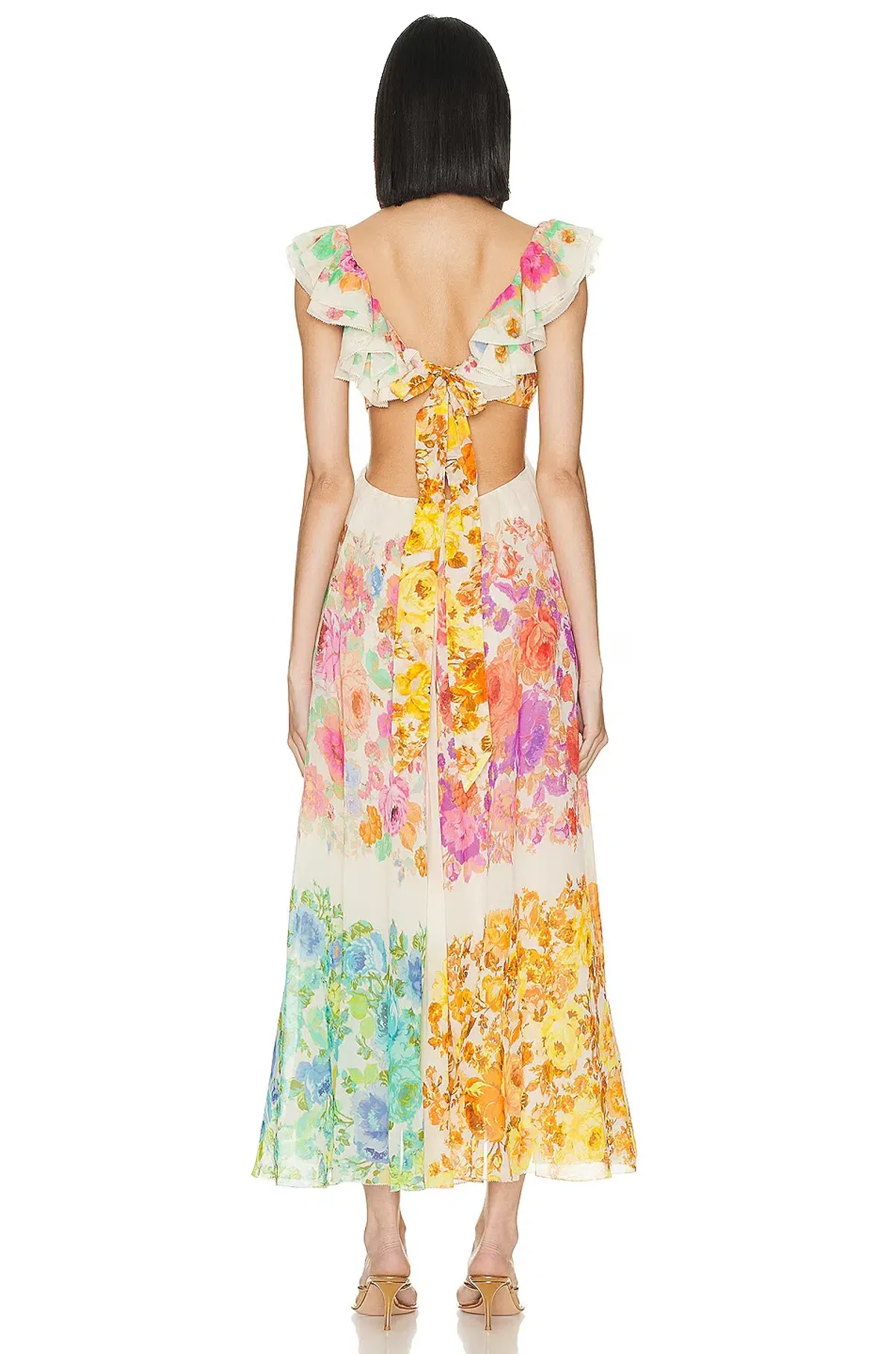 Zimmermann Raie Frill Shoullder Midi Dress Multi Floral Size 1 / AU 10 - Image 3