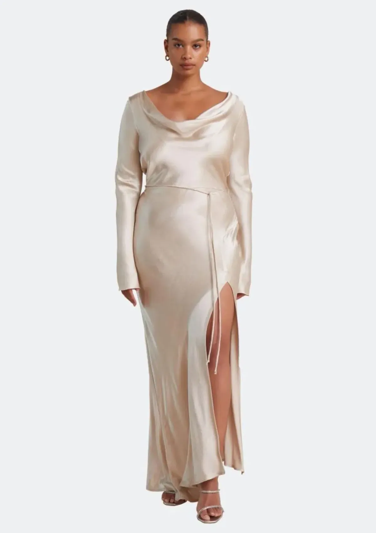 Bec & Bridge Moon Dance Long Sleeve Cowl Dress Sand Size 12  - Image 1