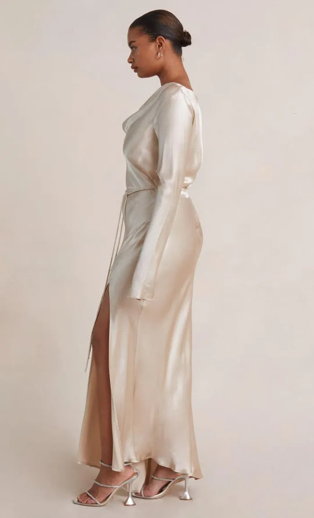 Bec & Bridge Moon Dance Long Sleeve Cowl Dress Sand Size 12  for rent on The Volte - main image