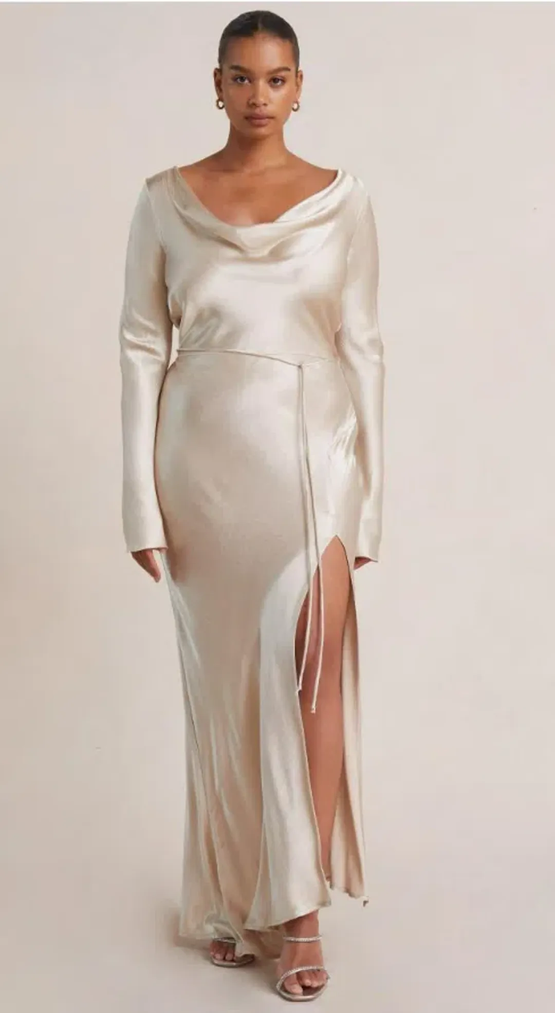 Bec & Bridge Moon Dance Long Sleeve Cowl Dress Sand Size 12  for rent on The Volte - main image