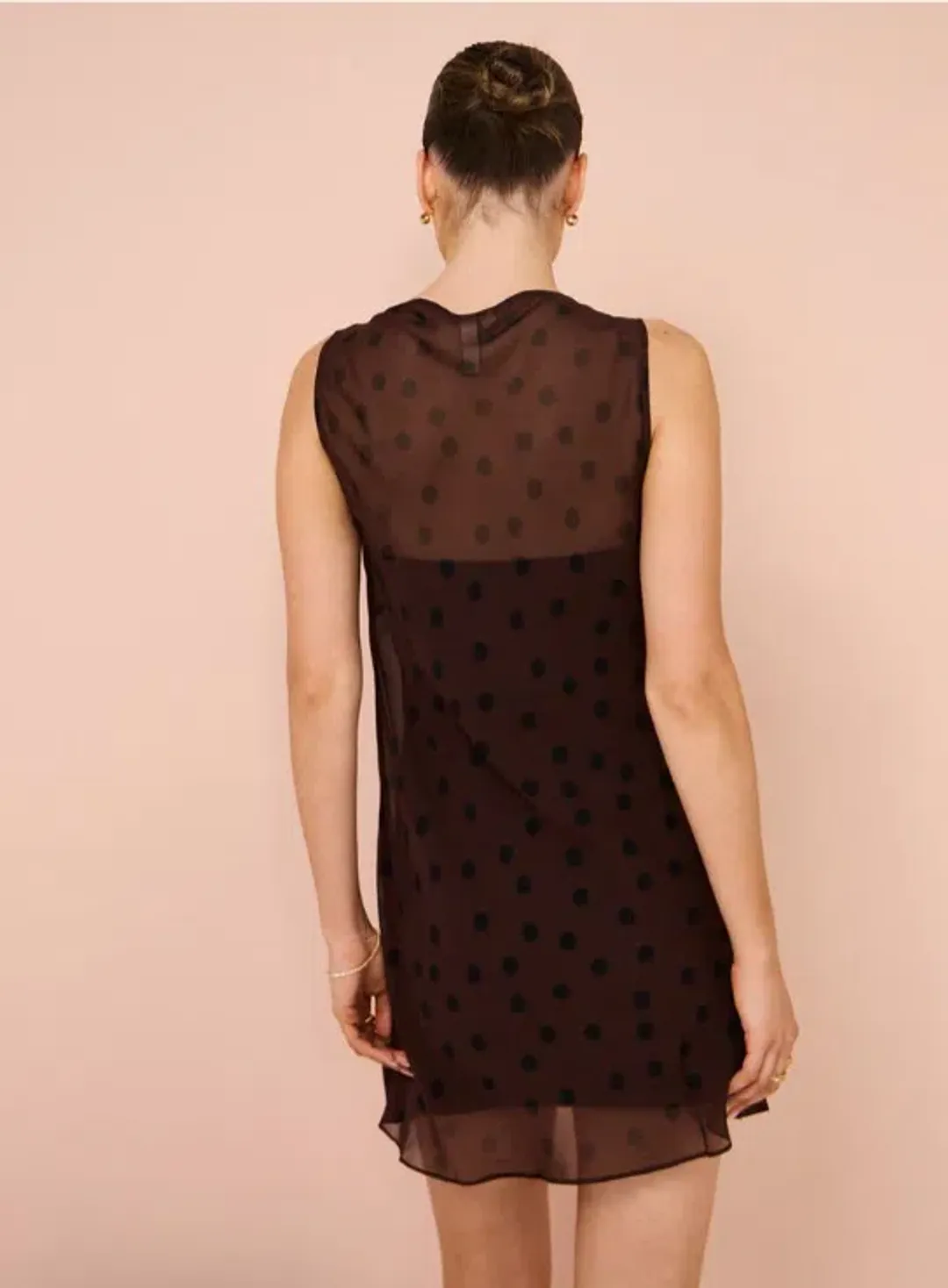 Bec & Bridge Turner Boatneck Mini  Sheer Spot Dress In Chocolate/Black Size 10 for rent on The Volte - main image