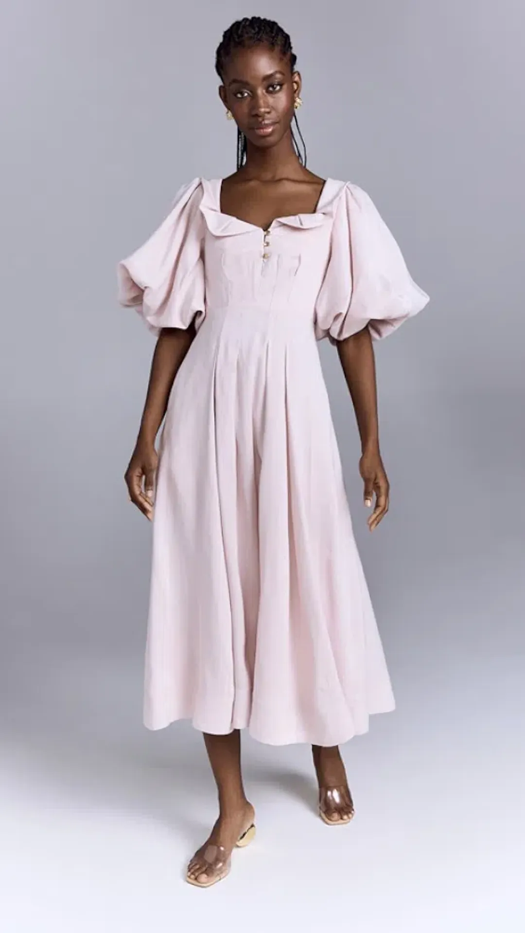 Aje Jessica Frill Midi Dress soft pink size 6 for rent on The Volte - main image