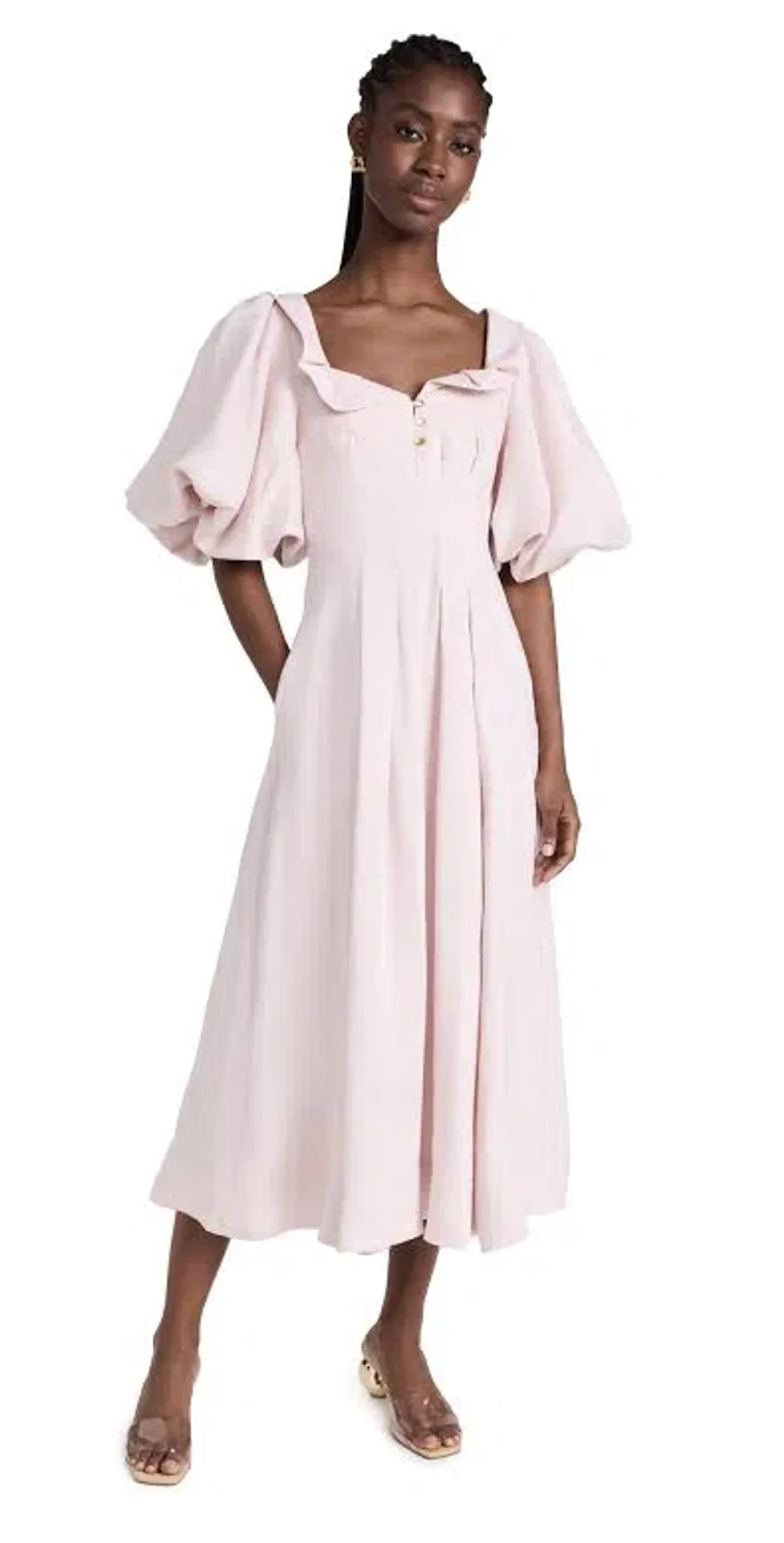 Aje Jessica Frill Midi Dress soft pink size 6 - Image 3