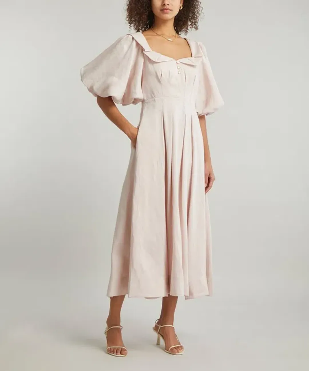 Aje Jessica Frill Midi Dress soft pink size 6 for rent on The Volte - main image