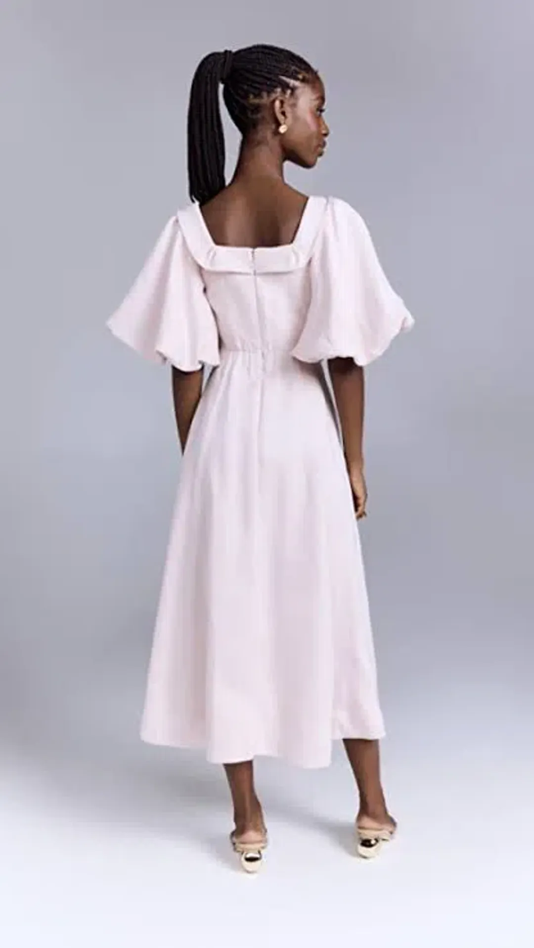 Aje Jessica Frill Midi Dress soft pink size 6 for rent on The Volte - main image