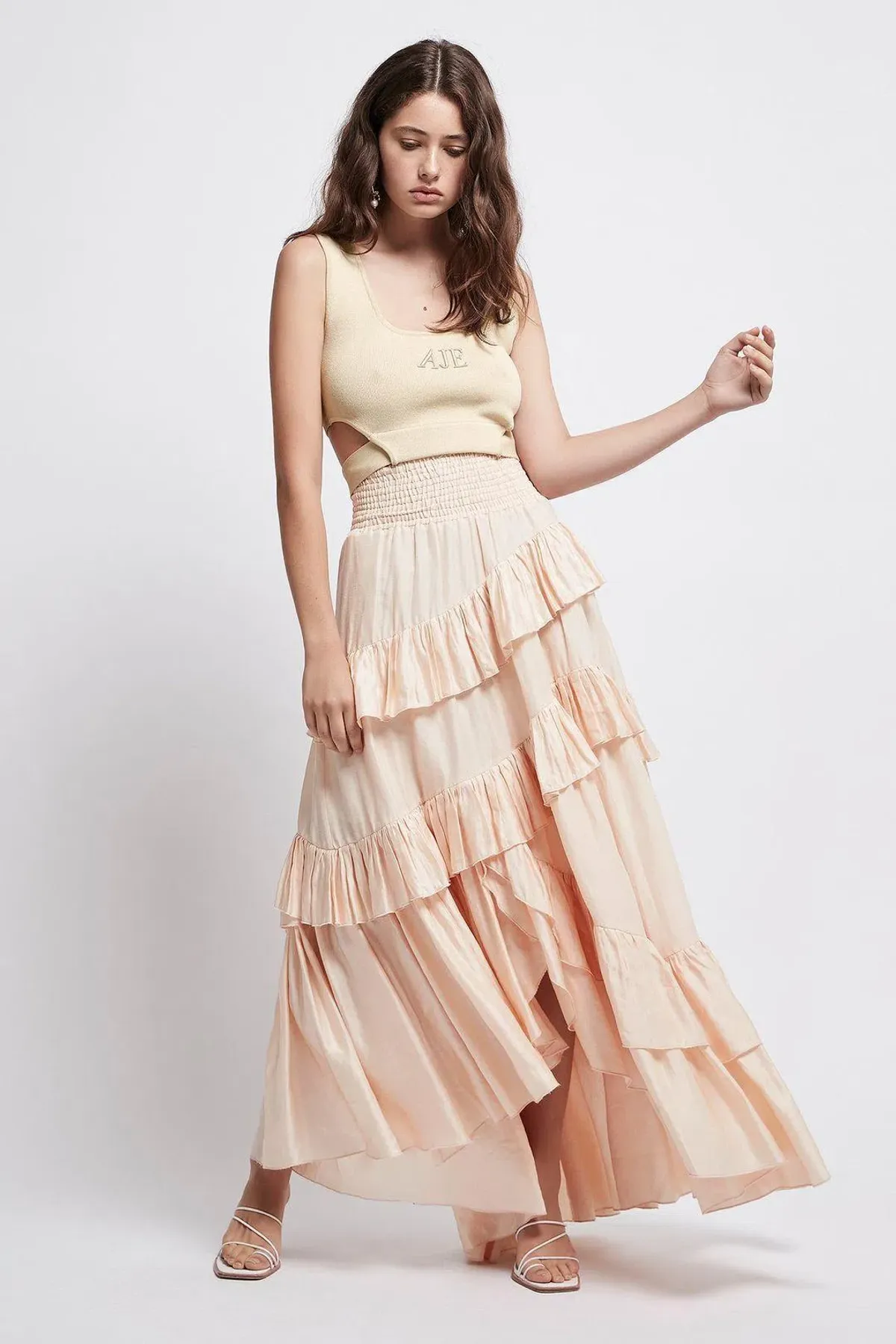 Aje Armeria Waterfall Skirt Dress Peach Size M/AU 8 - Image 2