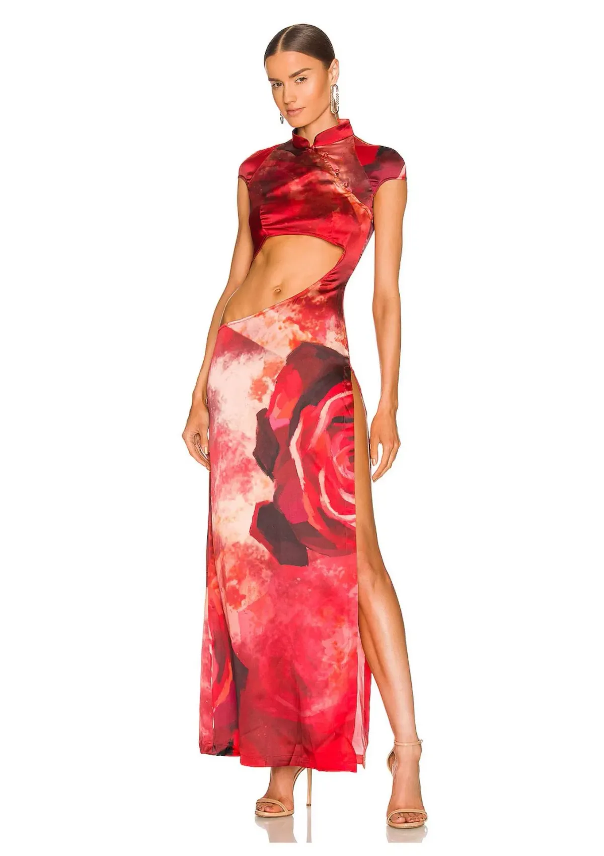 Kim Shui Cut Out Qi Pao Gown Red Rose Size 8 - Image 1