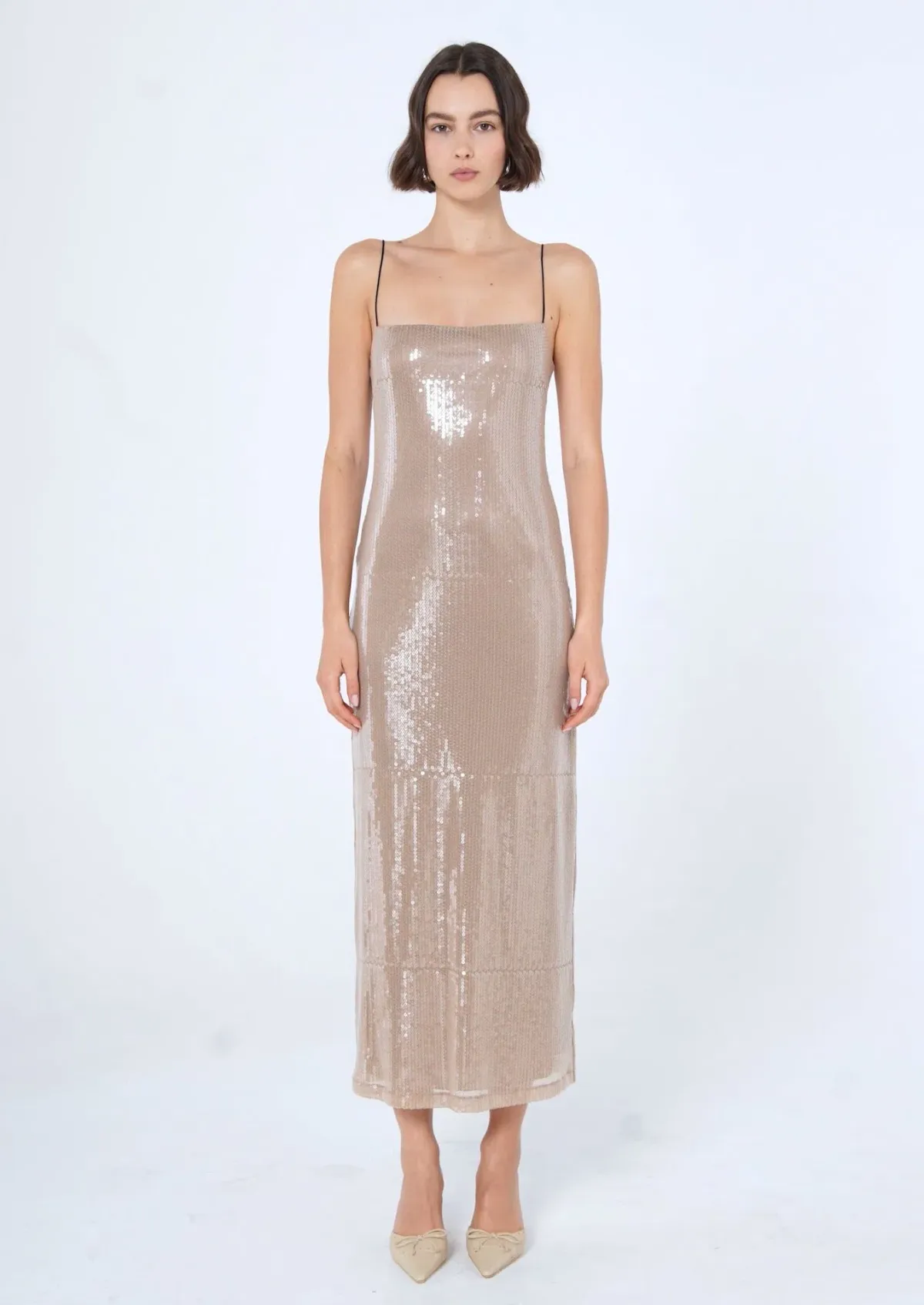 Benni Orlando Sequin Midi Dress Nude Size 10 - Image 1
