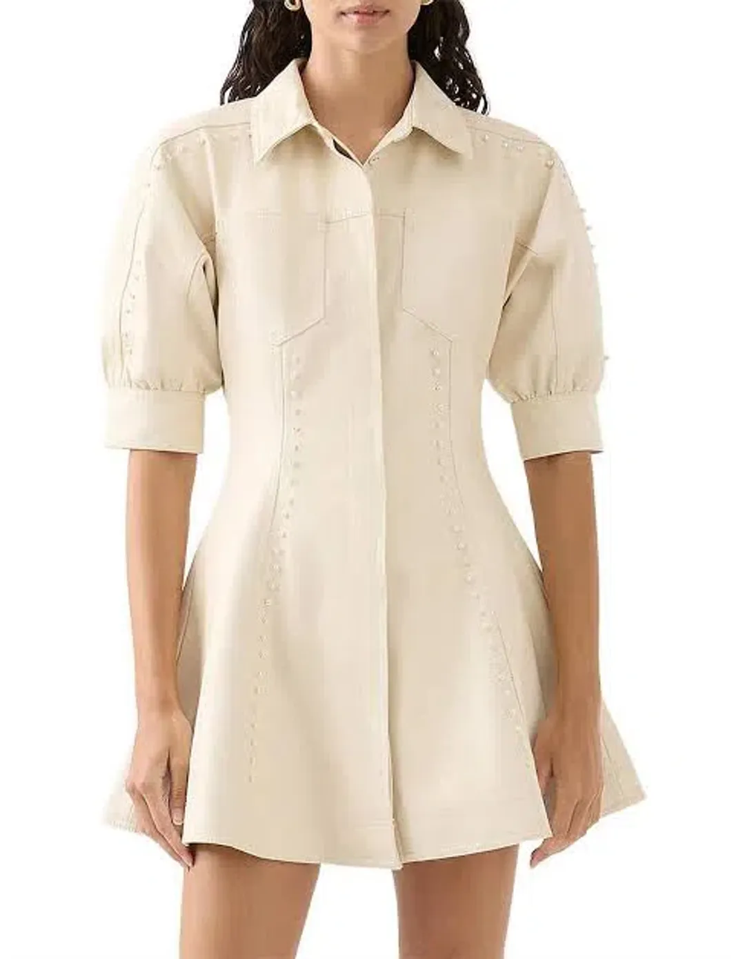 Aje Claire Pearl Mini Dress Sandstone/Beige Size 6 for rent on The Volte - main image