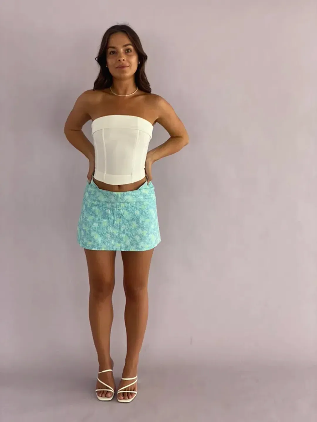 Eisha Collective Milah Mini Skirt Blue Floral Size 0 / AU 6 for rent on The Volte - main image