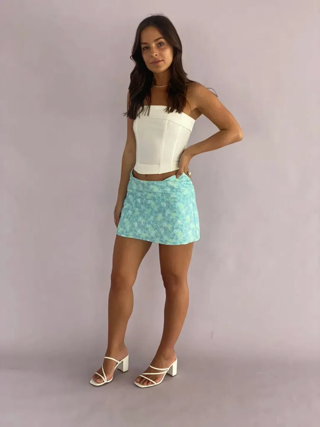 Eisha Collective Milah Mini Skirt Blue Floral Size 0 / AU 6 for rent on The Volte - main image