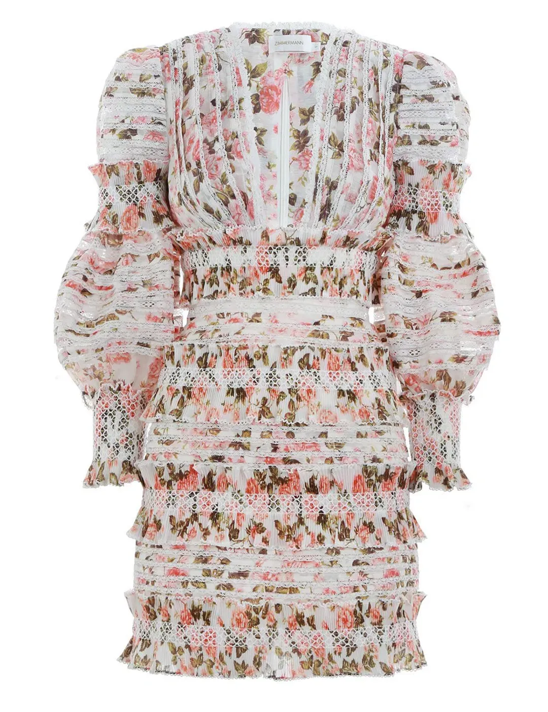 Zimmermann Radiate Smocked Mini Dress Peach Rose Floral Size 1 / 10 AU for rent on The Volte - main image