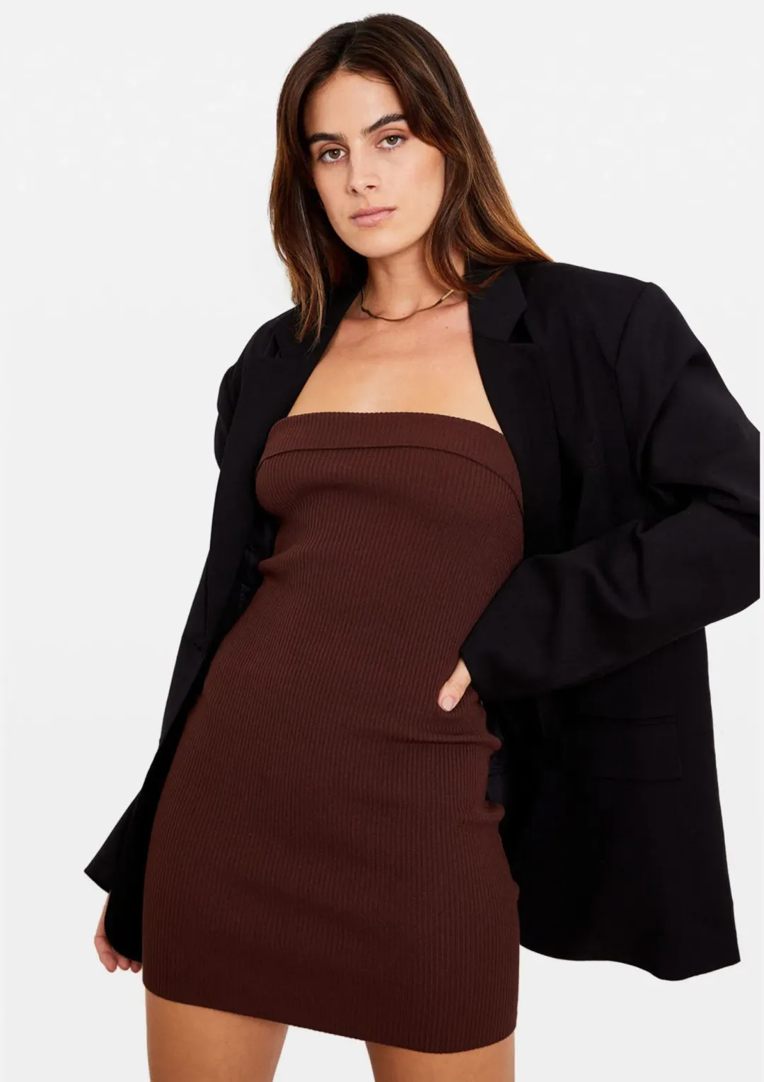 Tuchuzy Ribbed Tube Mini Dress Brown Size XS / AU 6 for rent on The Volte - main image