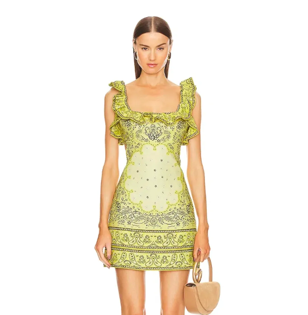 Zimmermann Matchmaker Frilled Mini Dress Yellow Bandana Size 0P / AU 6 for rent on The Volte - main image